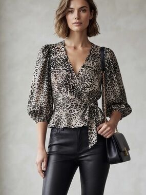 Banana Republic Leopard Print Wrap Top Size XS